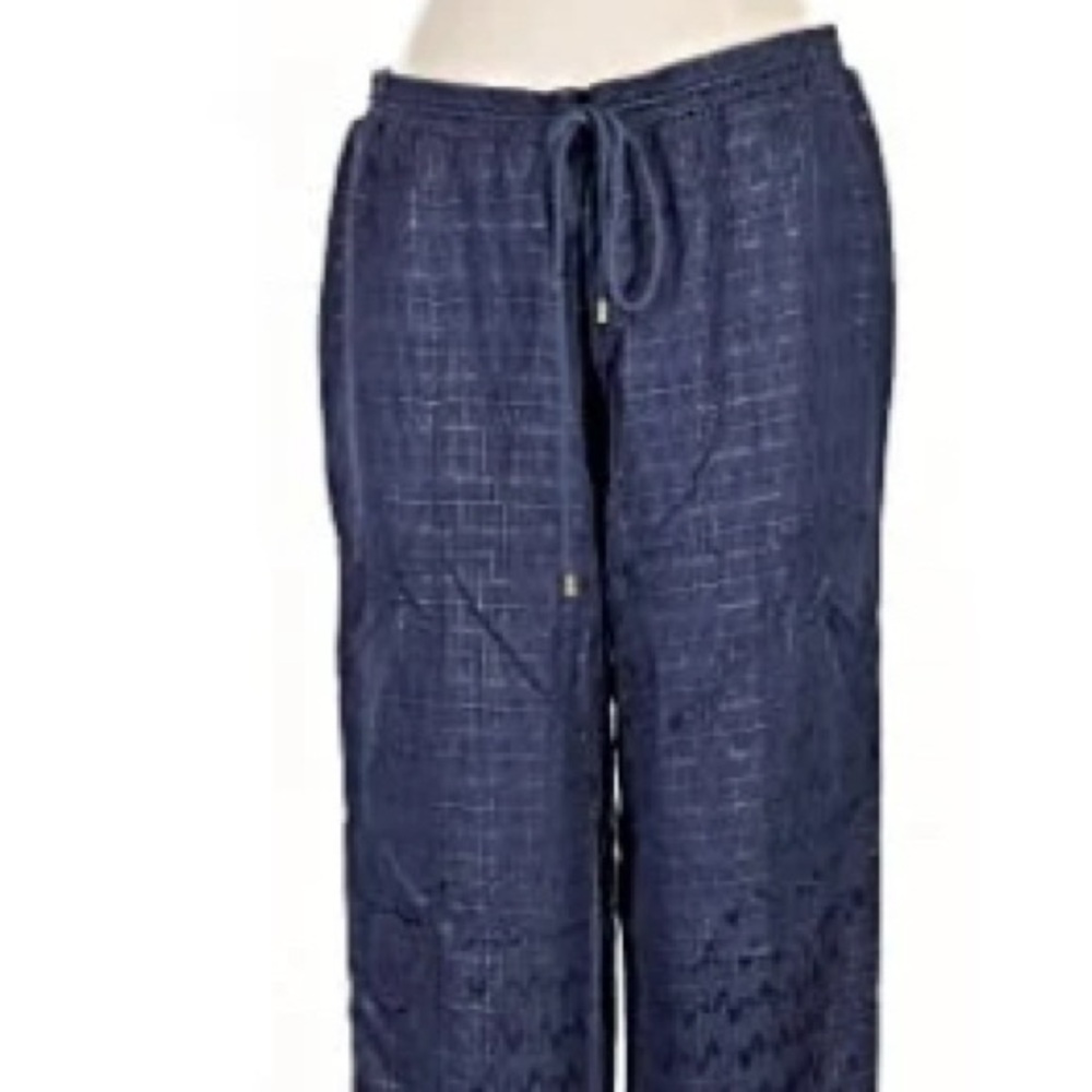 Elizabeth & James Rayon/SILK Blend Navy & Gold Metallic Cropped Pants S
